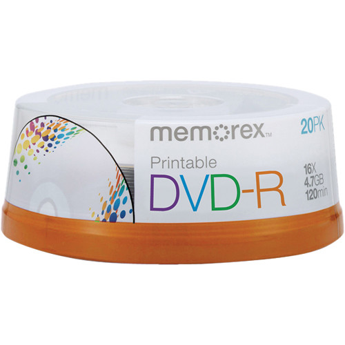 Memorex 4.7GB DVDR 16x Inkjet Printable Discs 04738 B&H Photo