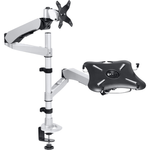 Mount-It! CLiX Series Full-Motion Single Monitor + Laptop Mount with Cooling Fan (Silver)