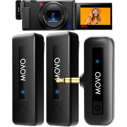 Movo Photo Mini DUO 2-Person Wireless Microphone System for 3.5mm TRS Devices (2.4 GHz)