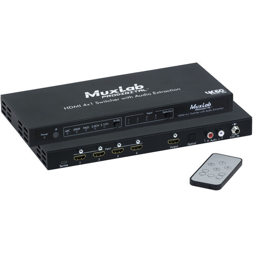 MuxLab 4x1 4K/60 HDMI Switcher with Audi