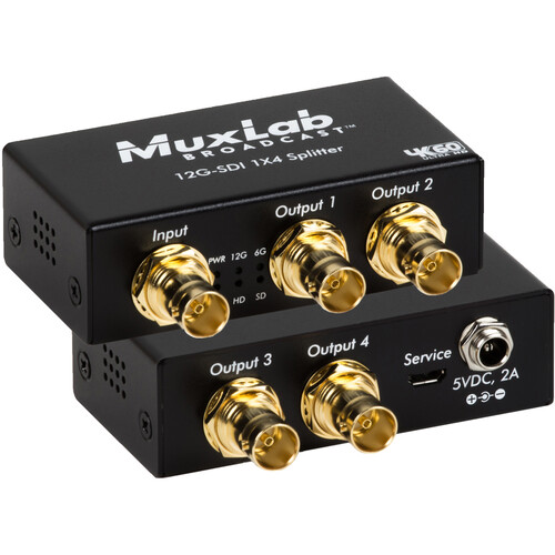 MuxLab 12G-SDI 1x4 4K60 Splitter/Distributor for 4 Displays