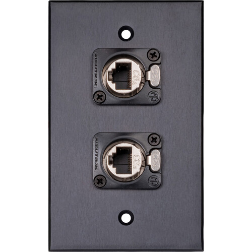 My Custom Shop WPBA-1230-B Single-Gang Wall Plate with 2 x Shielded Neutrik etherCON Cat 6a Feedthroughs (Black Anodized)