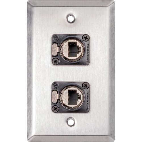 My Custom Shop WPL-1230-B Single-Gang Wall Plate with 2 x Shielded Neutrik etherCON Cat 6a Feedthroughs (Stainless Steel)