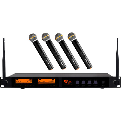 Nady DW44 Four-Channel UHF Wireless Microphone System with Four Digital HT Handheld Mics (Black B1: 905.8 to 925.9 MHz)