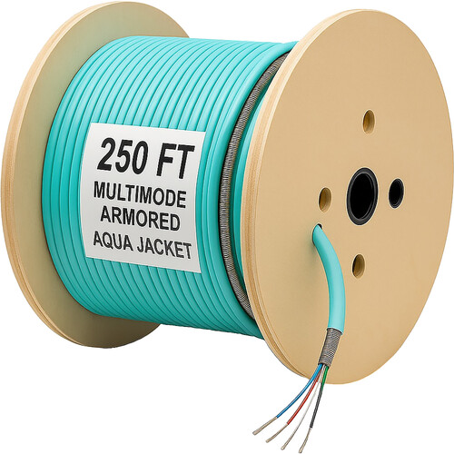 nanoFIBER 6-Strand Steel Armor OM3 Multimode Indoor/Outdoor Plenum Fiber Cable (Aqua 250')