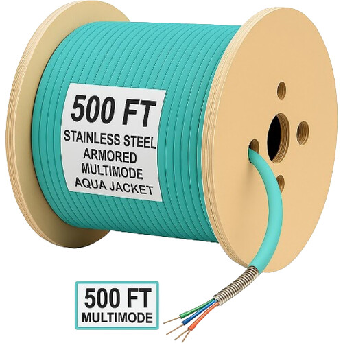 nanoFIBER 6-Strand Steel Armor OM3 Multimode Indoor/Outdoor Plenum Fiber Cable (Aqua 500')