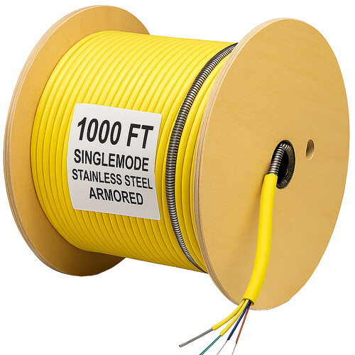 nanoFIBER 12-Strand Single-Mode Indoor/Outdoor Armored Plenum Fiber Optic Cable (Yellow 1000')