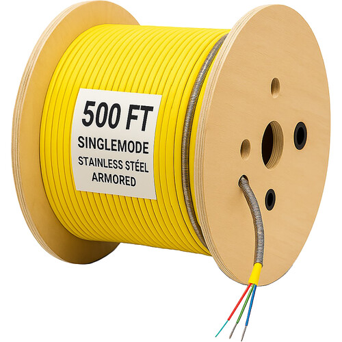 nanoFIBER 12-Strand Single-Mode Indoor/Outdoor Armored Plenum Fiber Optic Cable (Yellow 500')