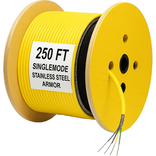 nanoFIBER 24-Strand Single-Mode Indoor/Outdoor Armored Plenum Fiber Optic Cable (Yellow 250')