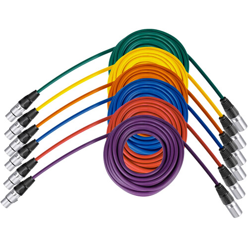Neewer Female to Male 3-Pin XLR Cable Set (6-Pack 25' Multicolored)
