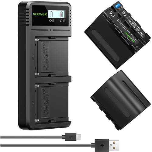Neewer Dual L-Series NP-F970 6600mAh Battery Kit with USB Fast Charger