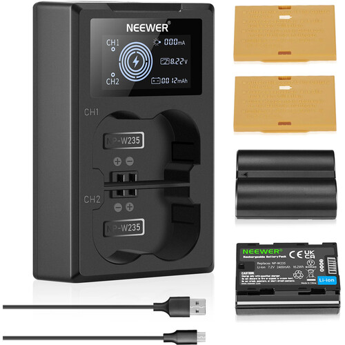Neewer Dual Battery Charger & Pair of NP-W235 Batteries (2400mAh)