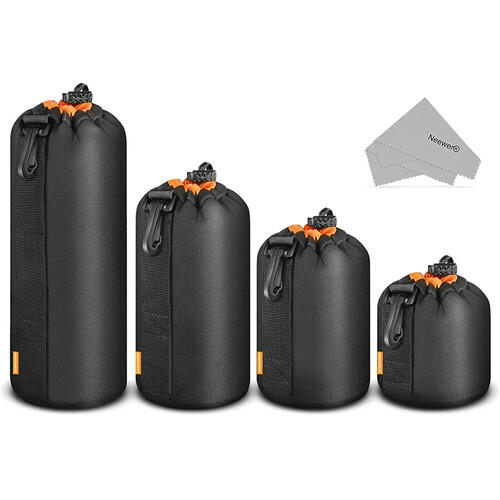 Neewer Set of 4 Lens Pouches (Black/Orange)