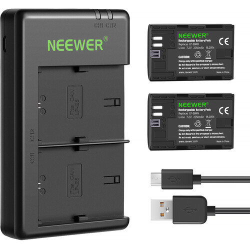 Neewer LP-E6NH Kit with 2 Batteries and 2-Bay USB Charger