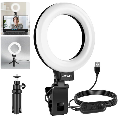 Neewer BASICS BR60 Bi-Color LED Ring Light with Clip and Mini Tripod (Black 5