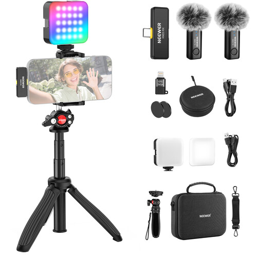 Neewer PA048 Vlogging Kit with RGB Light Wireless Mic & Selfie Stick