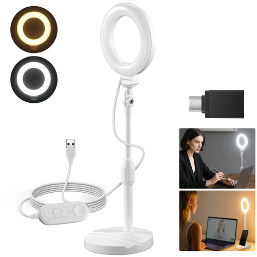 Neewer BASICS BR60 Bi-Color LED Ring Light with Desktop Stand (White 5
