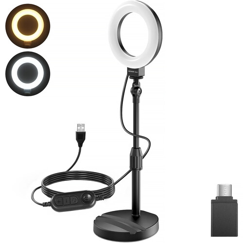 Neewer BASICS BR60 Bi-Color LED Ring Light with Desktop Stand (Black 5