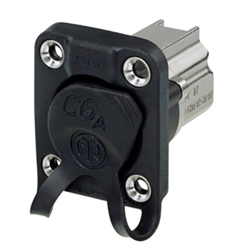 Neutrik NE8FDX-P6-W D-Shape Cat 6a Shielded Feedthrough Panel Connector with Rubber Sealing Cap