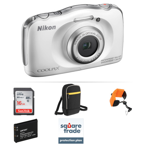 Nikon COOLPIX S33 Digital Camera Deluxe Kit (White) B&H Photo