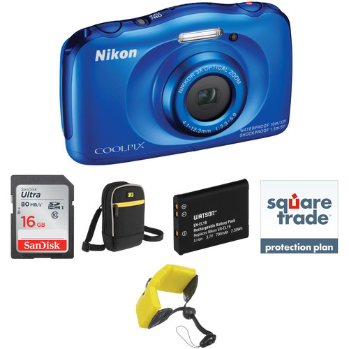 Nikon COOLPIX S33 Digital Camera Deluxe Kit (Blue) B&H Photo