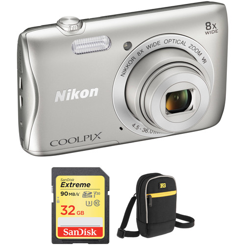 Nikon COOLPIX S3700 Digital Camera Basic Kit (Silver) B&H Photo