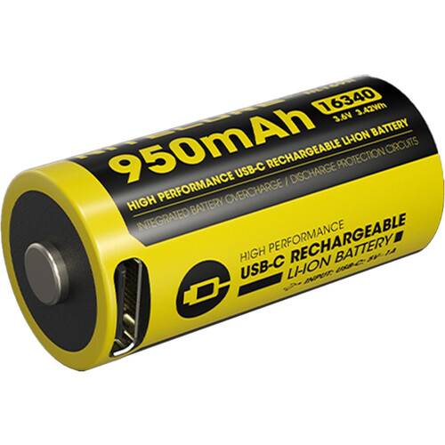 Nitecore NL169 16340 Li-Ion Rechargeable Battery with USB-C Charge Port (3.6V 950mAh)