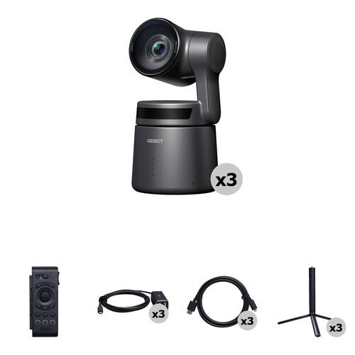 OBSBOT Tail Air 3-Camera Combo Kit with Smart Remote PoE Adapters & Tripods