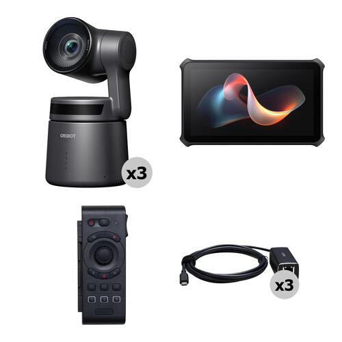 OBSBOT Tail Air PTZ 3-Camera Combo Kit with Smart Remote PoE & Monitor