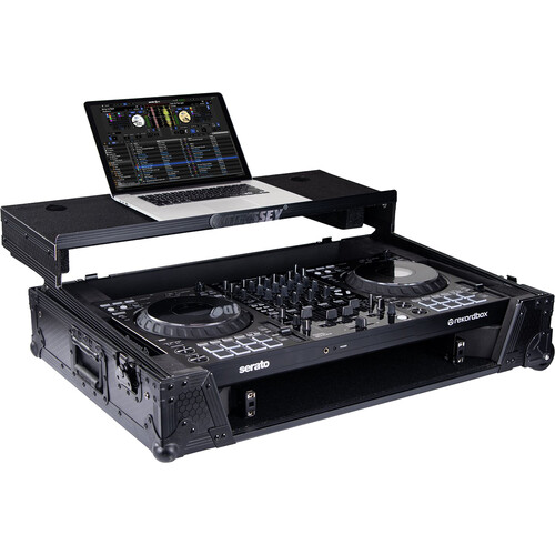 Odyssey Industrial Board Case for Pioneer DJ DDJ-FLX10 with Glide-Style Laptop Platform and Wheels (All Black 1 RU)