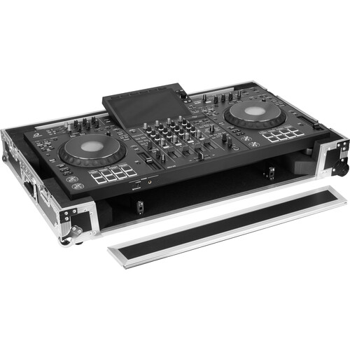 Odyssey LED Flight Effects Case for AlphaTheta XDJ-AZ with Clear Lid and Corner Wheels (Silver & Black 1 RU)