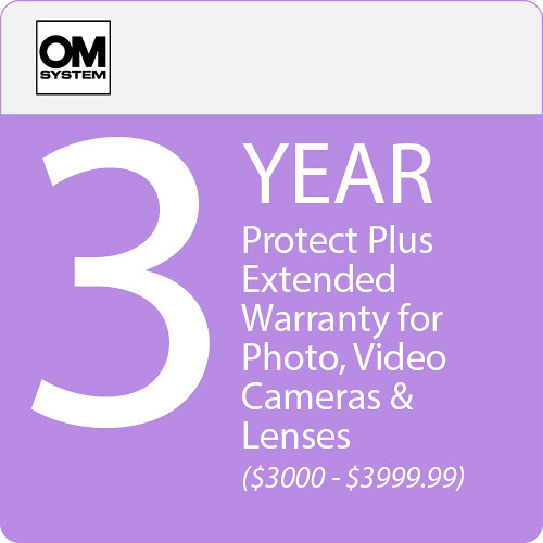 OM SYSTEM 3-Year Protect Plus Support with ADP for Photo and Video Cameras and Lenses (Point-of-Sale $3000-$3999.99)