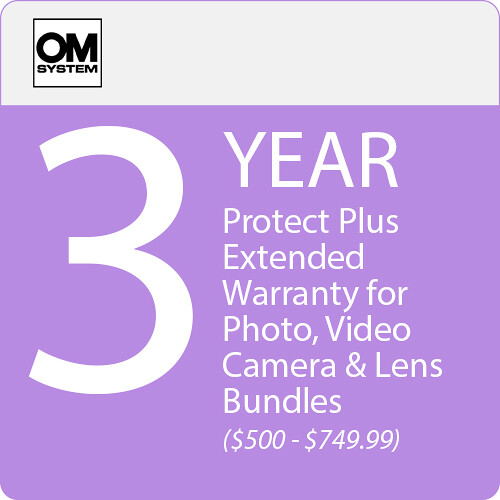 OM SYSTEM 3-Year Protect Plus Support with ADP for Photo and Video Camera and Lens Bundles (Point-of-Sale $500-$749.99)