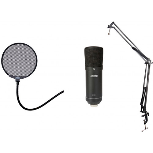 On-Stage ASB700 Podcast Bundle with USB Microphone Broadcast Arm Pop Filter & Cable