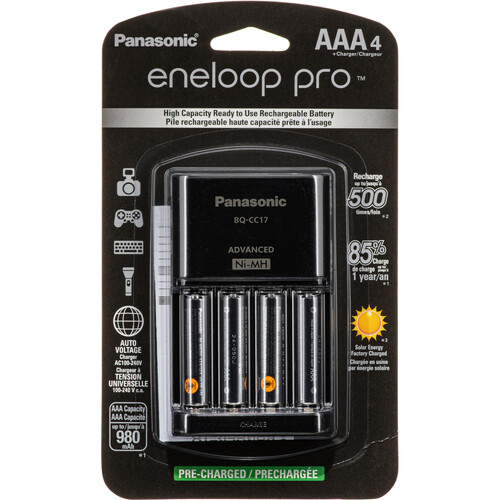 Panasonic eneloop Pro Rechargeable AAA Ni-MH Batteries with Charger (900mAh 4-Pack)