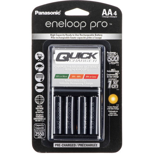 Panasonic eneloop Pro Rechargeable AA Ni-MH Batteries with LED Quick Charger (2550mAh 4-Pack)