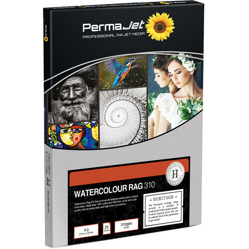 PermaJetUSA Watercolor Rag 310 Inkjet Photo Paper (A3 25 Sheets)