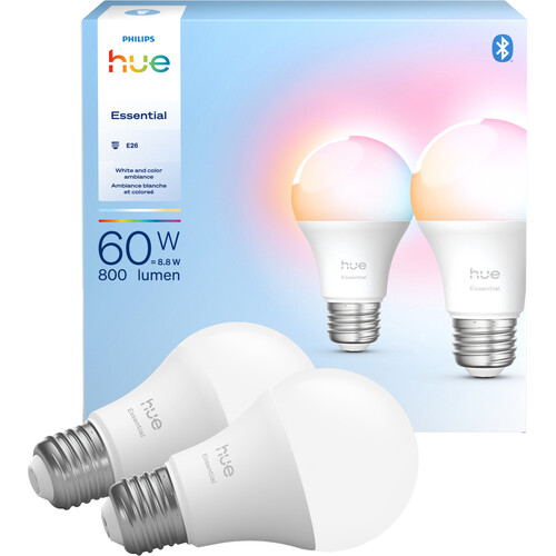 Philips Hue Essential A19 Bulb with Bluetooth (White & Color Ambiance Matter 2-Pack)