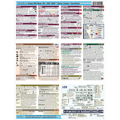 PhotoBert Cheat Sheet for Canon EOS Rebel T6i/750D DSLR Camera