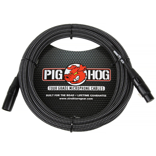 Pig Hog Vintage Series Woven XLR Microphone Cable (Black & White 10')