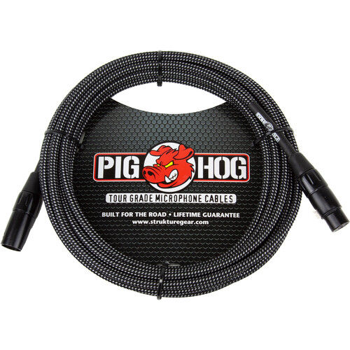 Pig Hog Vintage Series Woven XLR Microphone Cable (Black & White 20')