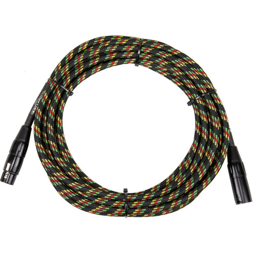 Pig Hog Vintage Series Woven XLR Microphone Cable (Rasta Stripes 20')
