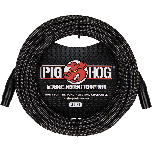 Pig Hog Vintage Series Woven XLR Microphone Cable (Black & White 30')