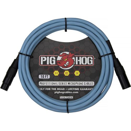 Pig Hog Hex Series XLR Microphone Cable (Daphne Blue Straight to Straight 10')