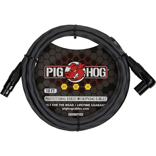 Pig Hog Hex Series XLR Microphone Cable (Gray Straight to Right Angle 10')