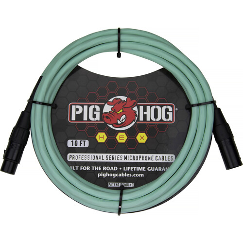 Pig Hog Hex Series XLR Microphone Cable (Seafoam Green Straight to Straight 10')