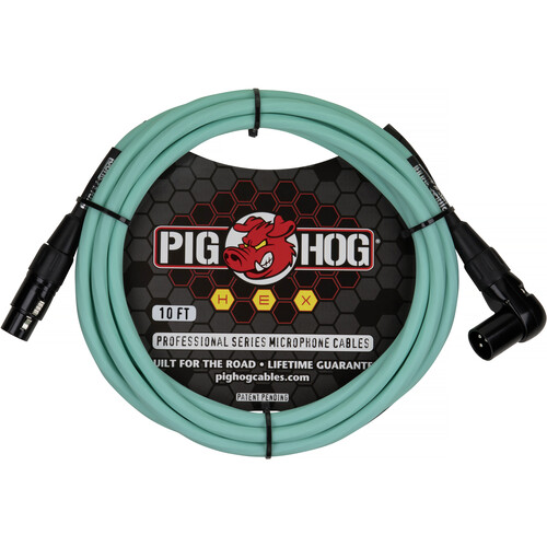 Pig Hog Hex Series XLR Microphone Cable (Seafoam Green Straight to Right Angle 10')