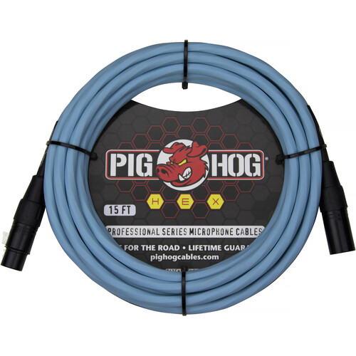 Pig Hog Hex Series XLR Microphone Cable (Daphne Blue Straight to Straight 15')