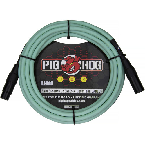 Pig Hog Hex Series XLR Microphone Cable (Seafoam Green Straight to Straight 15')