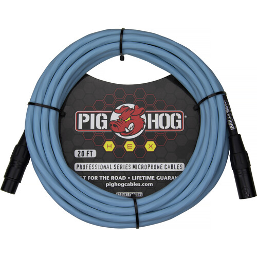 Pig Hog Hex Series XLR Microphone Cable (Daphne Blue Straight to Straight 20')